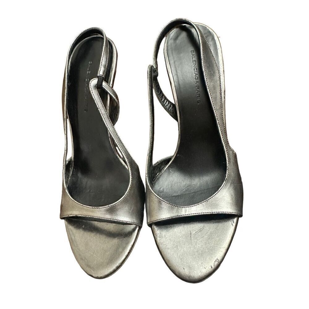 Balenciaga Leather Slingback Sandals  Metallic Sandals, Shoes Size 361/2 US 6